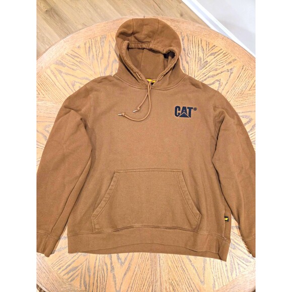 CAT Other - CAT Caterpillar Men's XL Heavyweight Fleece Pullover Hoodie Brown Workwear Logo